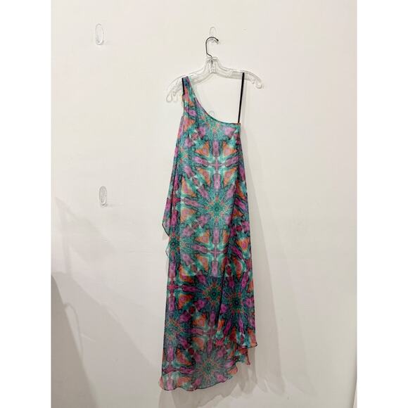 NWT Laundry By Shelli Segal One Shoulder High Low A-Line Dress Green/Purple 6 - Picture 3 of 5